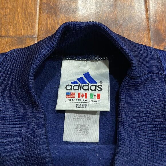 Adidas Vintage 90s 3 Stripe Navy Blue White Crewneck Sweatshirt Mens Size Medium - Picture 6 of 9